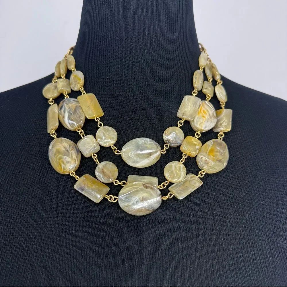 Talbots Green Gold Swirl Bead Multi Strand Statement Necklace